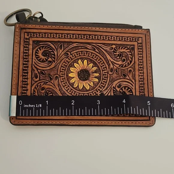 NWOT Genuine Leather Brown Sunflower Wallet - Picture 5 of 5